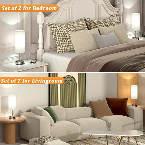 Set Of 2 Touch Lamps For Bedrooms With 3 Way Dimming, USB C Ports And Outlets, Modern Nightstand Lamps For Bedroom And Living Room