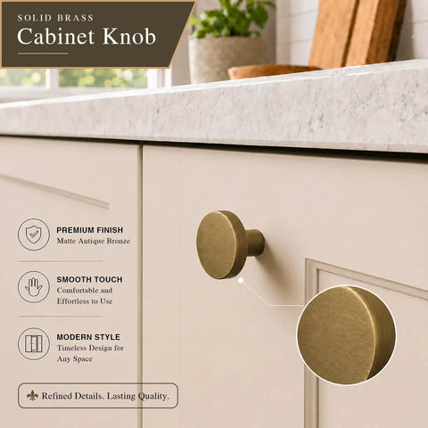 Four Pack Cabinet Drawer Knobs With Round Pulls For Closet Featuring Slick Brushed Antique Brass Finish Premium Aluminum Alloy Hardware No Fuss Install Rock Solid Grip on cabinet door