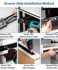 Installation steps for Black Side Mount Drawer Slides 3-Section Full Extension Silent Ball Bearing.