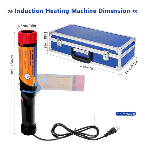 Garage Ready Shop Rated Flameless Induction Heater 1100W With Eight Interchangeable Coils And Rugged Tote size and dimensions image