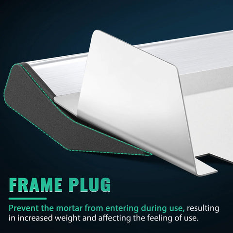 Close-up of frame plug on Heavy Duty 30 Inch Square Notched Tile Trowel For Large Tiles And Thick Bed Mortar, aluminum alloy.