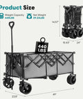 49 Inch Foldable Collapsible Grocery Wagon Cart With 440 Lb Capacity On Wheels For Camping Beach Shopping Garden And More