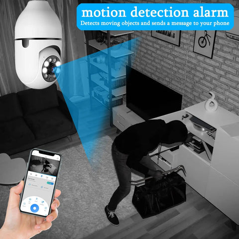 2 Pack 360 Degree Light Bulb Camera 1080P HD WiFi Dome Cam With 2.4GHz Network And 32GB SD Card Included in action, detecting motion.