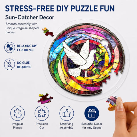 Dove Acrylic Sun Catcher Puzzle Kit For Doors Garden And Window Hanging shown in colorful pieces with a dove design, 7.4 inch.