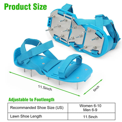 Lawn Aerator Shoes For Grass And Yard Care, Preassembled And Ready To Rock, adjustable straps, durable aluminum base, size 11.5x5 inches