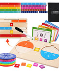 Wooden Fraction Tiles And Circles Set For Kid Friendly Hands On Math Manipulatives, Montessori Fraction Learning Kit, storage bag included