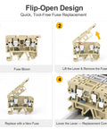 Heavy Duty Din Rail Fuse Holders Terminal Block Kit With Led Indicator Lights illustrating quick flip-open fuse replacement steps.