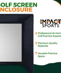 Indoor Golf Simulator Enclosure With Impact Screen Easy Setup Home Practice Cage For Garage Training And Simulation Use Perfect For Personal At Home Golf Practice And Swing Refinement shown with text highlighting features and brand logo