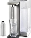 Instant Countertop Water Filter System With 12 Cup Reservoir Reduces 70 Plus Contaminants Including Lead And Chlorine Includes 6 Month Carbon Block Filter Easy Pour No Fuss Great Tasting Water For Home, shown dispensing water into a glass.