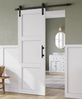 Knockout Farmhouse Style 32 By 84 Inch Sliding Barn Door With 6 Ft Smooth Operator Hardware Track shown in modern interior.