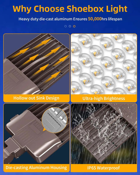 LED Parking Lot Light 150W 200W 240W Adjustable Wattage Outdoor Shoebox Flood Light With Photocell IP65 Waterproof UL