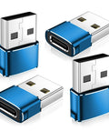 USB C Female To USB A Male Car OTG Adapter For Charging And Data USB 2.0 Type C To USB A Converter, blue aluminum, set of four