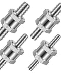 Pack of four inline fuel check valves set in silver finish.