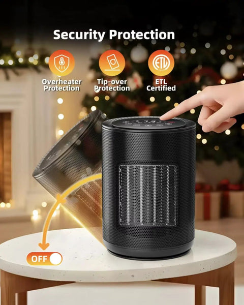 Small Space Ceramic Heater For Indoor Use, Portable Electric Heater With Thermostat; touch control feature shown.