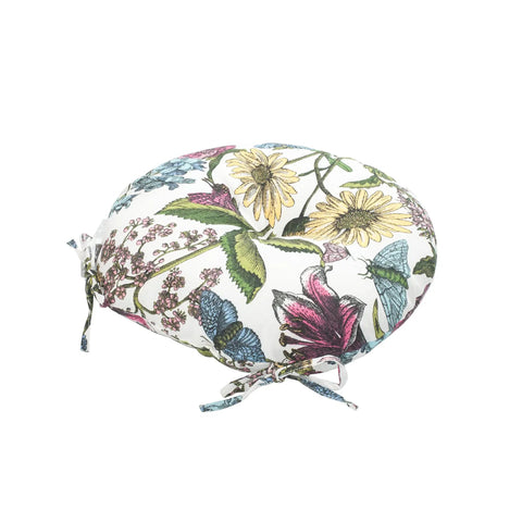 Round Tufted Chair Cushions Set Of 2 15x15x4 Inches Water Resistant With Ties For Bar Stools Patio Garden Outdoor Kitchen Butterfly Flower Pattern