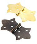 Antique Bronze Flower Hinges Set, 2 Pack Iron Cabinet And Door Hinges With 6 Holes, shown in folded and open positions