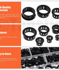 All-Purpose Cable Snap Bushing Kit 170-Piece Set In Six Sizes From 5/16 To 1 Inch Black Nylon Grommets on display