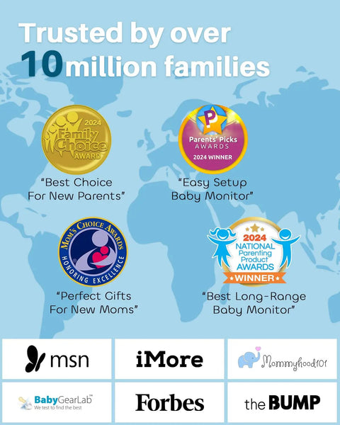 2024 award logos affirming trust in Super Crisp 5 Inch No WiFi Baby Monitor Featuring Dual Pan Tilt Zoom Lenses And Rock Solid Two Way Audio.
