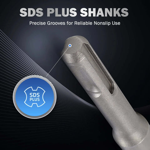 SDS Plus chisel with shank, metal gray steel for masonry; close-up view