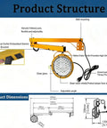 Rugged Dockside LED Work Light 30W With Rotating Head, IP65 Waterproof, Clear Glass Lens, Fully Sealed Housing, 5500 Lumens, 45-Inch Foldable Arm, Ideal For Docks, Containers And Yard Jobs. Product structure diagram showing wall mount and dimensions