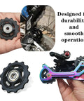 2 x 13T Bicycle Gear Jockey Wheels Upgrade for Most Bikes with sealed bearings shown in hand and installed on derailleur