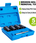 5 Piece Lug Nut Removal Tool Set For Damaged Nuts And Bolts in blue case