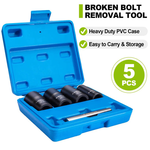 5 Piece Lug Nut Removal Tool Set For Damaged Nuts And Bolts in blue case