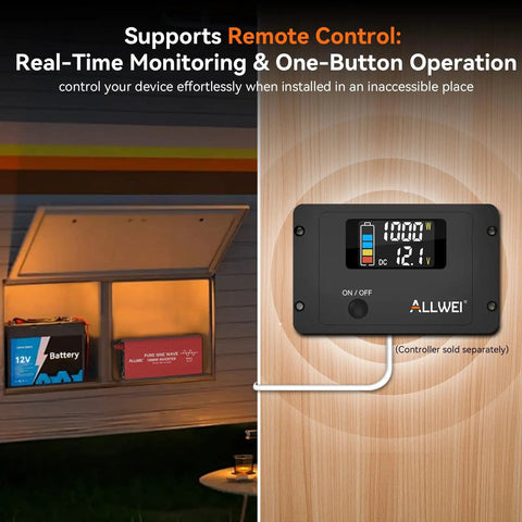 Remote control display for Pure Sine Wave Inverter 1000W Continuous Power With 2000W Peak, shows power and voltage readings.
