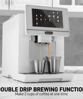 No Hassle Super Automatic Espresso Maker With Built In Grinder And Creamy Milk Frother, 19 Killer Drink Options Like Lattes And Cappuccinos, Self Cleaning Top Shelf Coffee Machine For Chill Mornings making two cups of coffee.