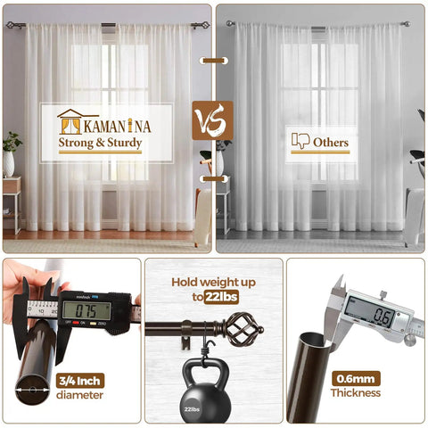 Bronze Curtain Rod Set With Adjustable Range From 32 To 58 Inches, Splicing Telescopic Drapery Rods with Twisted Cage Finials