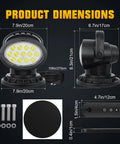 Dimensions of 360 Degree LED Spotlight With Remote Control Rotating Work Light With Magnetic Base for SUV Boat Home Security