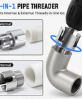 All In One Internal And External Pipe Threading Kit For One Half Inch Three Quarter Inch And One Inch PVC Pipes Heavy Duty Alloy Steel Electric Drill Compatible Includes Storage Case For Plumbing And Home Repair showing internal threading