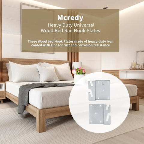 Premium Top Notch Heavy Duty Four Pack Bed Rail Brackets Forged From Solid Zinc Iron With Five Hole Layout For Rugged Bed Frame Anchors.