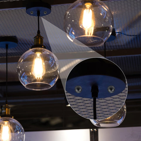 Glass pendant lights with a close-up of ceiling mount and screws from a 24Pcs M4 Thread Cap Nuts Knobs Set Black Dope Steel Ball