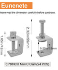 304 Stainless Steel C Clamps Set 20mm Mini Tiger Clamps for Woodworking showing measurements in inches and millimeters