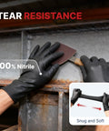 Heavy Duty Nitrile Work Gloves 8 Mil Thick Tough As Nails Textured Grain Grip Powder And Latex Free Job Site Ready Industrial Safety Gloves Black Large 100 Pack, demonstrating tear resistance.