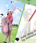 Woman holding Two Pack Clear Golf Ball Retriever Tubes 35.4 Inch Shagger Grabber Picker Upper, walking on golf course