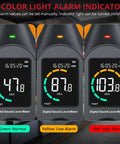 Pro-Grade Digital Sound Level Meter With Data Logger, handheld noise meter display with three-color alarm indicator and dBA readings