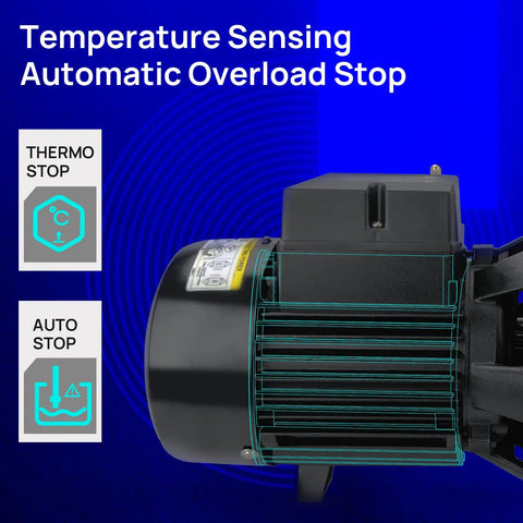Temperature sensing feature of 1HP Shallow And Deep Well Jet Pump, A Real Workhorse, With 164 Ft Head And 1554 GPH Flow, Cast Iron