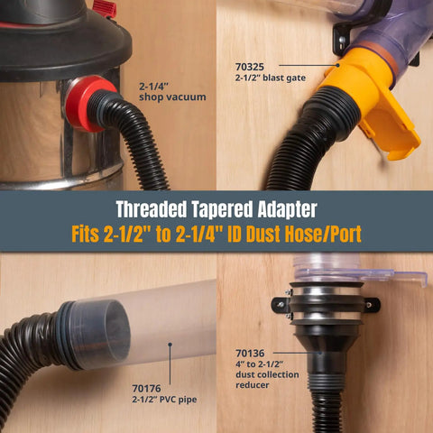 10 Ft Flexible Vacuum Hose Dust Collection Kit with threaded adapters for shop vacuums and woodworking tools