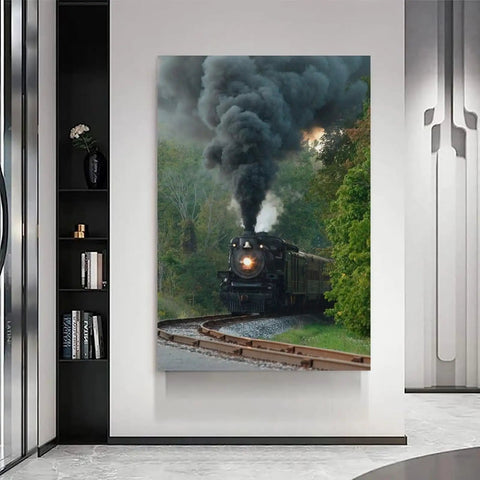Locomotive Train Wall Art Canvas Poster Dope Vintage Steam Engine Railroad Print For Living Room And Bedroom Decor Modern Frame