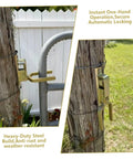 Farm Gate Latch Instant Locking Fence Gate Latch Heavy-Duty One-Hand Gates Locks for Farm, Ranch & Backyard on wood post.