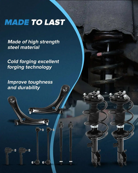Front Struts Suspension Kit For Dodge Caliber 2009 2010 2011 2012 And Jeep Compass Patriot 2007 2017 Bolt In Front Shocks And Struts Assembly For A Smooth Ride And Solid Handling Heavy Duty Upgrade, steel struts and tie rods