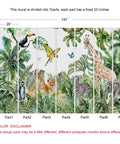 Safari Jungle Wall Mural For Kids Room In Watercolor Animals Style, Nursery Decor, Not Peel And Stick, 141 X 96 Inches