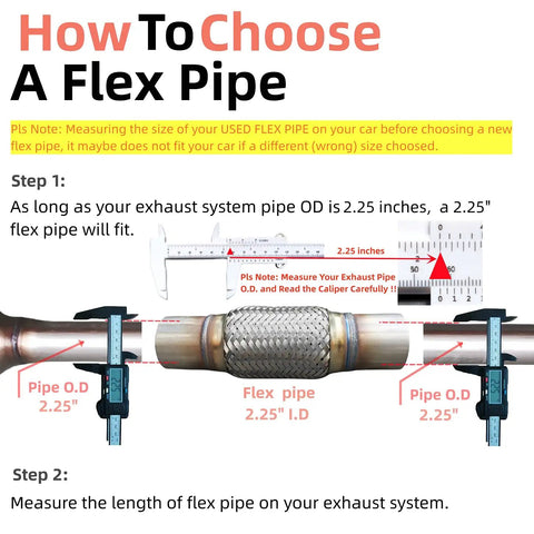 How to choose a Beefy Universal Exhaust Flex Pipe 2.25 Inch Stainless Steel Double Braided with measuring instructions.