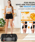 Person standing on Vibration Plate for Full Body Fat Burning and Lymphatic Drainage with a 200W Motor in home setting.