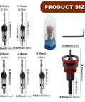Badass Seven Piece Countersink Drill Bits Kit Featuring Four Flute HSS Tapered Heads And Adjustable Aluminum Depth Stop Collar For Sweet Softwood Cutting Plus Hex Shank Adapter And Rugged Carrying Case size comparison with dimensions.