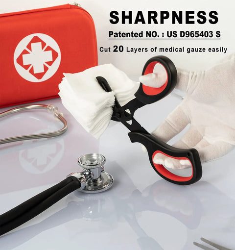 Two Pack Ultra Sharp Trauma Shears For Nurses And Medical Pros, 7.8 Inch 440 Stainless Steel, Ambidextrous And Triple Heat Treated, All Purpose Medical Scissors That Cut Through Seatbelts Denim And More in use cutting gauze