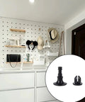 Fifty Black Push Lock Pins For Media Centers And Equipment Panels Rock Solid Expanding Fasteners shown on a pegboard wall with accessories.