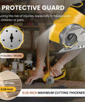 Upgrade Your Workflow With This Badass 4V Cordless Electric Scissors cutting through 0.19 inch cardboard with protective guard.